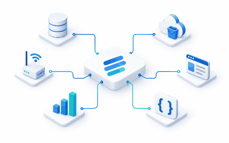 StreamSource integration hub connecting databases, cloud storage, devices, applications, analytics and APIs